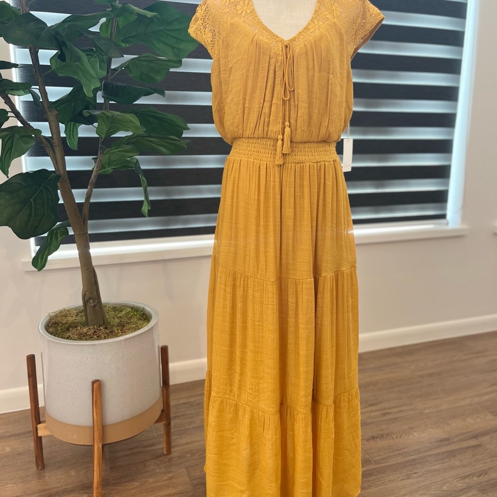 New lace smocked waist tier maxi